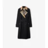 Trench Coat din gabardină cu guler în carouri Trench Coat din gabardină cu guler în carouri