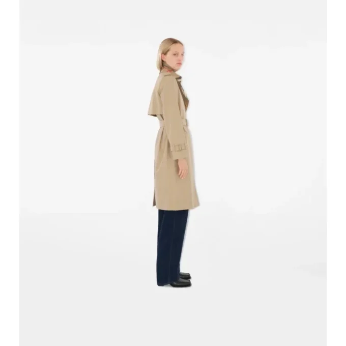 Trench Coat din gabardină cu guler în carouri Trench Coat din gabardină cu guler în carouri
