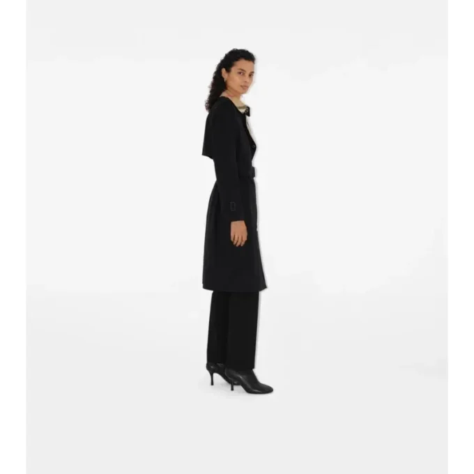 Trench Coat din gabardină cu guler în carouri Trench Coat din gabardină cu guler în carouri