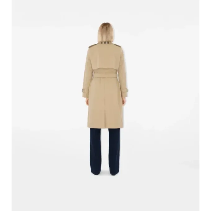 Trench Coat din gabardină cu guler în carouri Trench Coat din gabardină cu guler în carouri