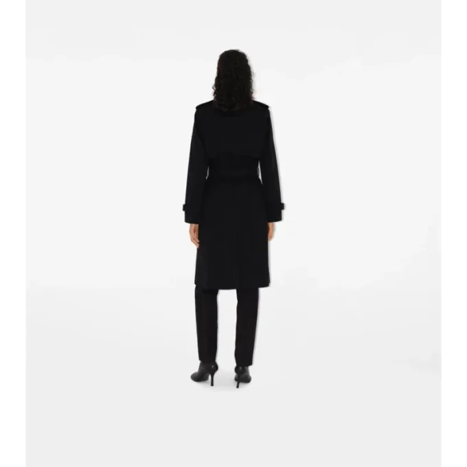 Trench Coat din gabardină cu guler în carouri Trench Coat din gabardină cu guler în carouri