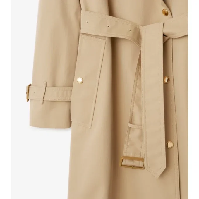 Trench Coat din gabardină cu guler în carouri Trench Coat din gabardină cu guler în carouri