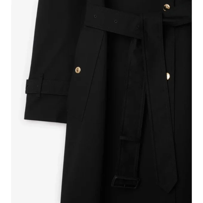 Trench Coat din gabardină cu guler în carouri Trench Coat din gabardină cu guler în carouri