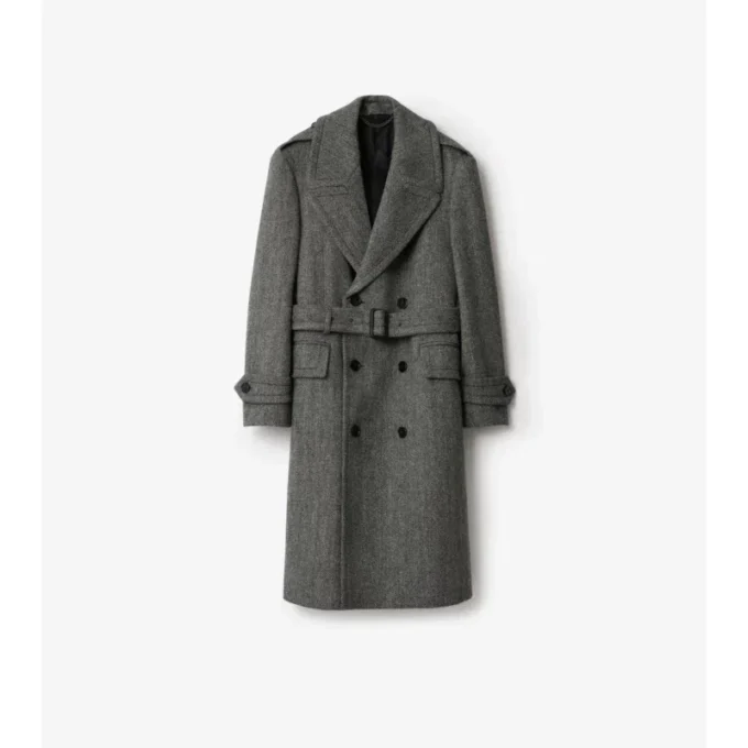 Trench Coat din lână cu model în zig-zag Trench Coat din lână cu model în zig-zag