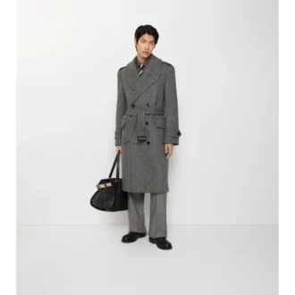 Trench Coat din lână cu model în zig-zag