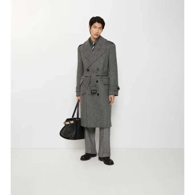 Trench Coat din lână cu model în zig-zag Trench Coat din lână cu model în zig-zag