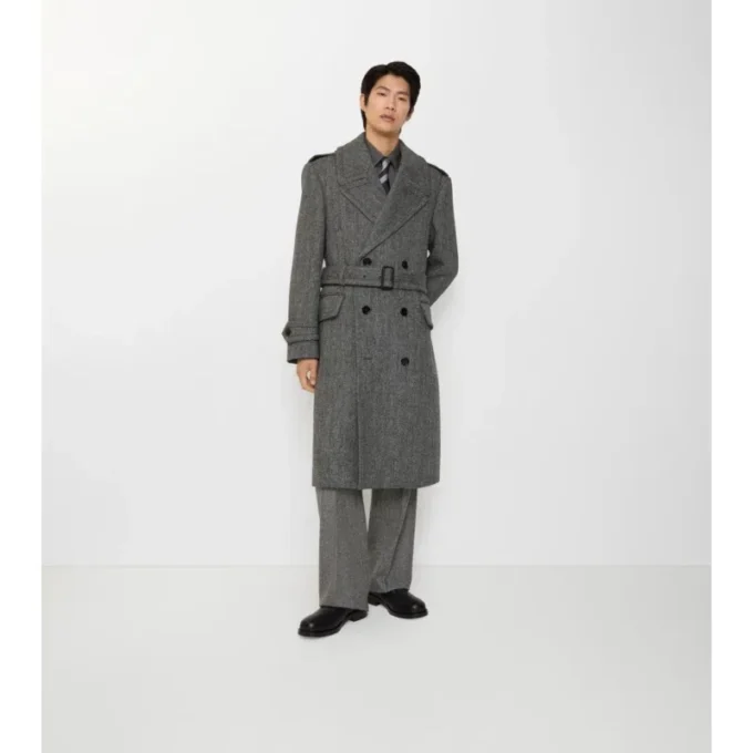Trench Coat din lână cu model în zig-zag Trench Coat din lână cu model în zig-zag