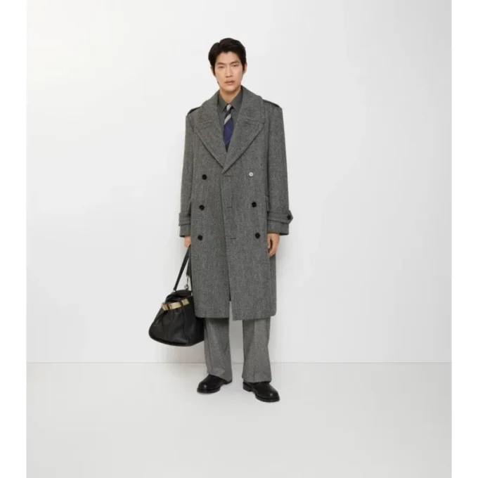 Trench Coat din lână cu model în zig-zag Trench Coat din lână cu model în zig-zag