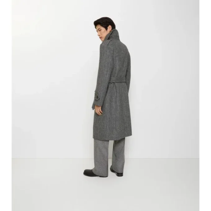 Trench Coat din lână cu model în zig-zag Trench Coat din lână cu model în zig-zag