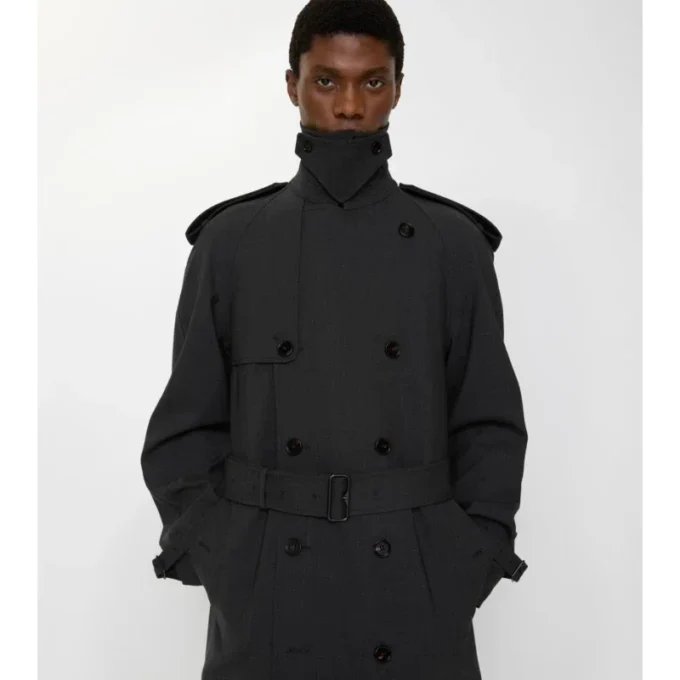 Trench Coat din lână elastică laminată