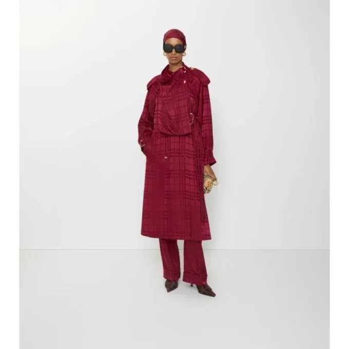 Trench Coat din mătase cu imprimeu în carouri