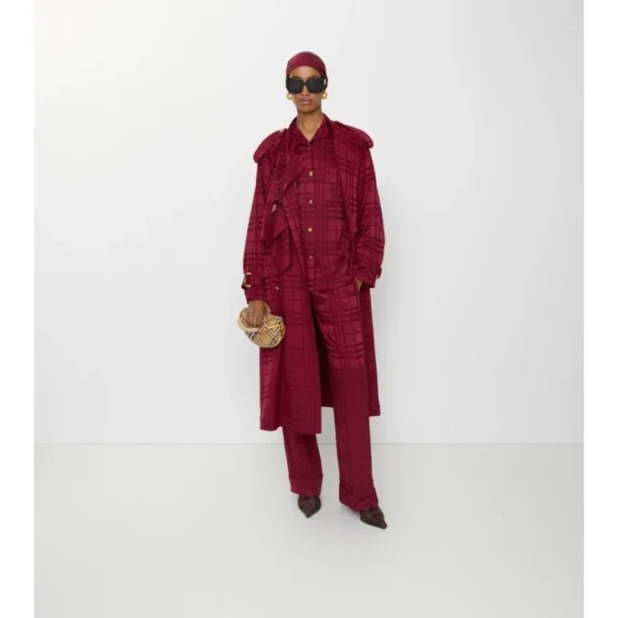 Trench Coat din mătase cu imprimeu în carouri