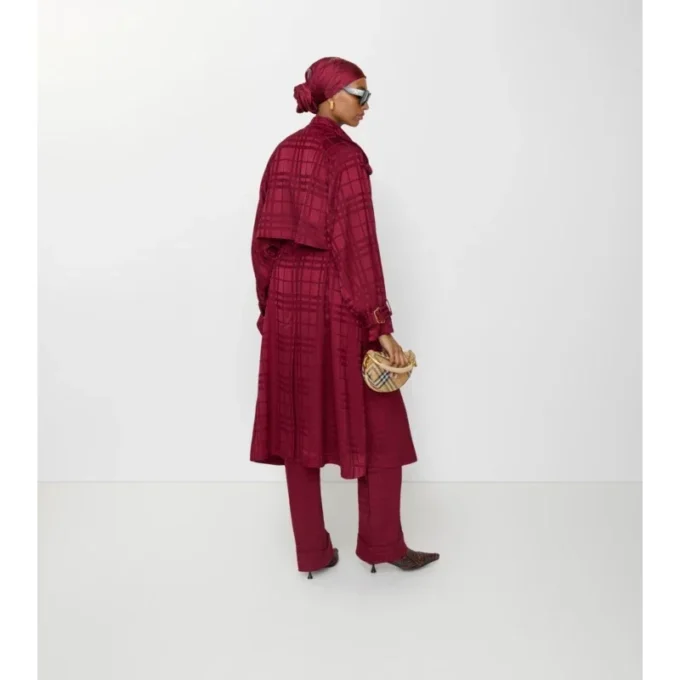 Trench Coat din mătase cu imprimeu în carouri
