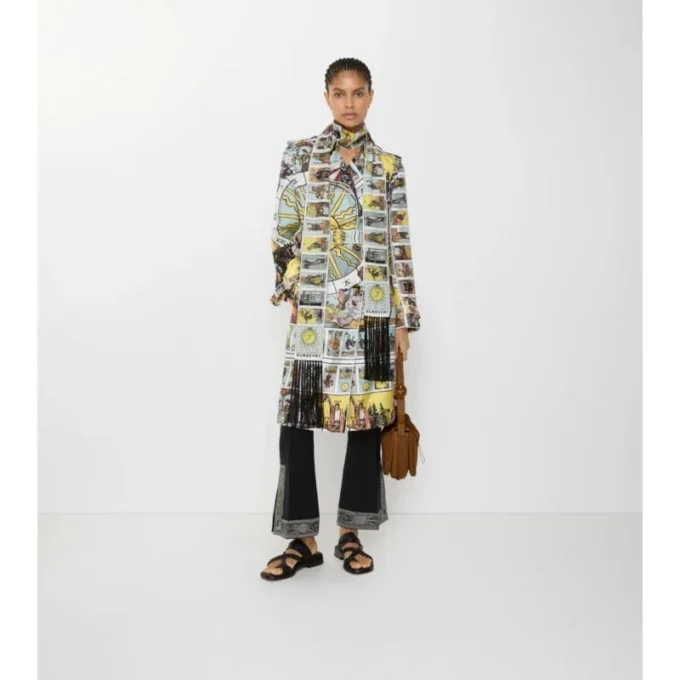 Trench Coat din mătase cu imprimeu Tarot