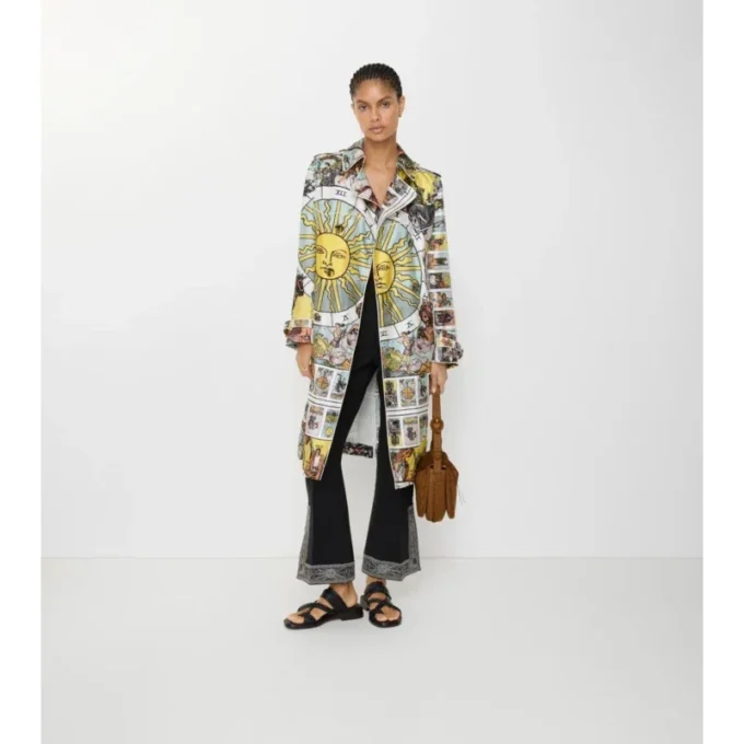 Trench Coat din mătase cu imprimeu Tarot