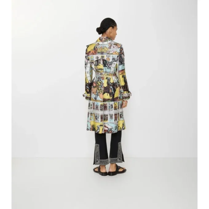 Trench Coat din mătase cu imprimeu Tarot