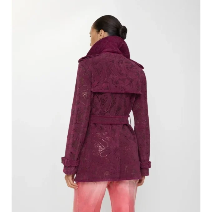 Trench Coat Foxfield din piele de căprioară cu imprimeu Paisley