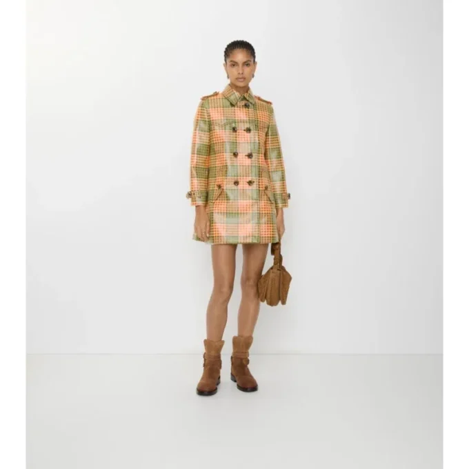 Trench Coat Summerside cu efect de rafie, acoperit cu imprimeu în carouri