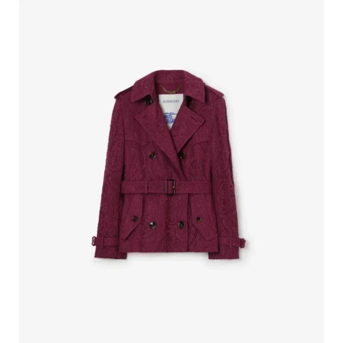Trench Foxfield scurt din dantelă cu model Paisley