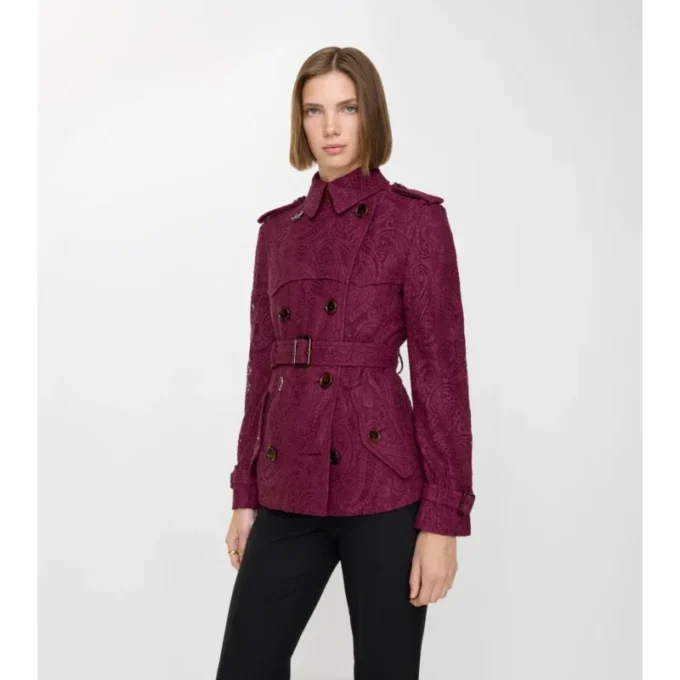 Trench Foxfield scurt din dantelă cu model Paisley