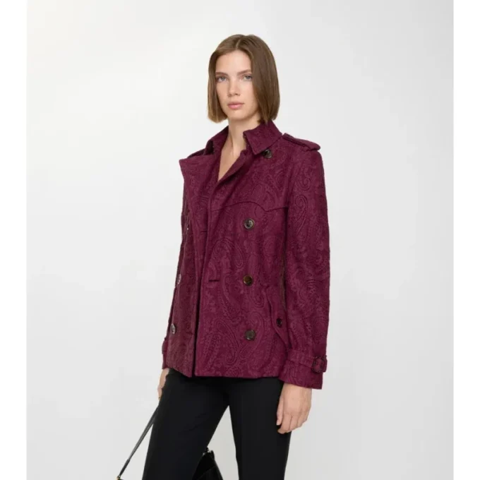 Trench Foxfield scurt din dantelă cu model Paisley