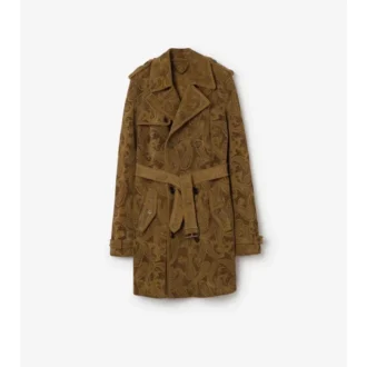 Trench Lawshall din piele de căprioară cu imprimeu Paisley, de lungime medie