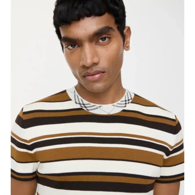 Tricou din amestec de lână cu dungi