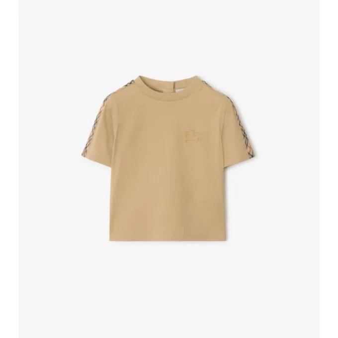 Tricou din bumbac cu bordură în carouri Tricou din bumbac cu bordură în carouri