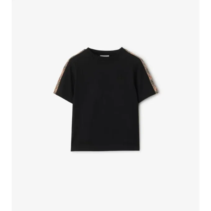 Tricou din bumbac cu bordură în carouri