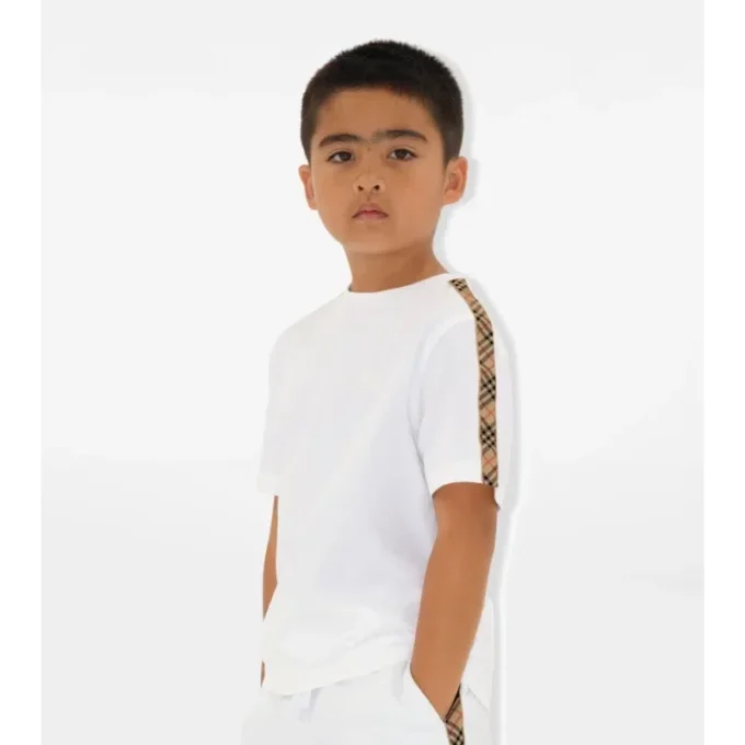 Tricou din bumbac cu bordură în carouri Tricou din bumbac cu bordură în carouri