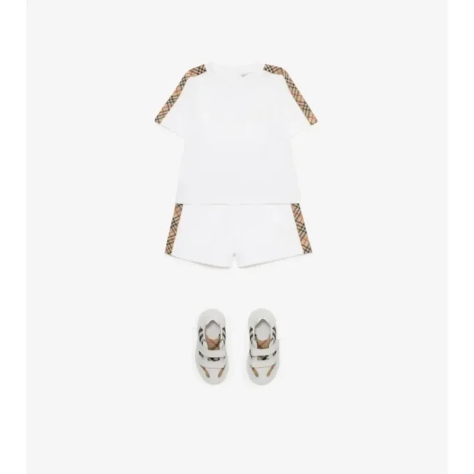 Tricou din bumbac cu bordură în carouri