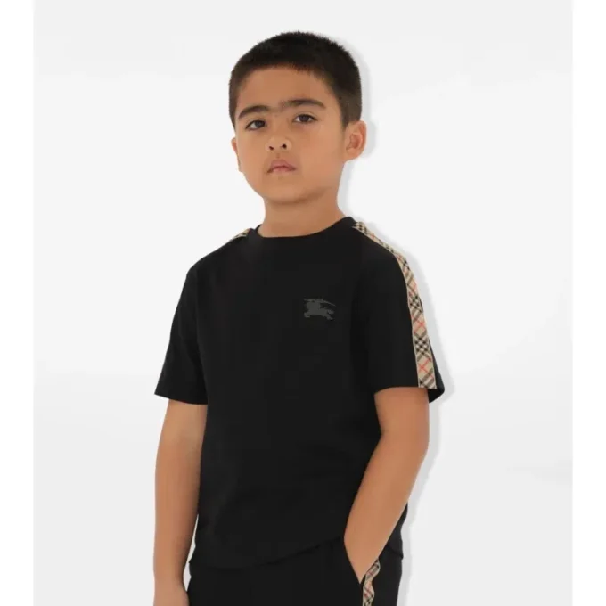 Tricou din bumbac cu bordură în carouri