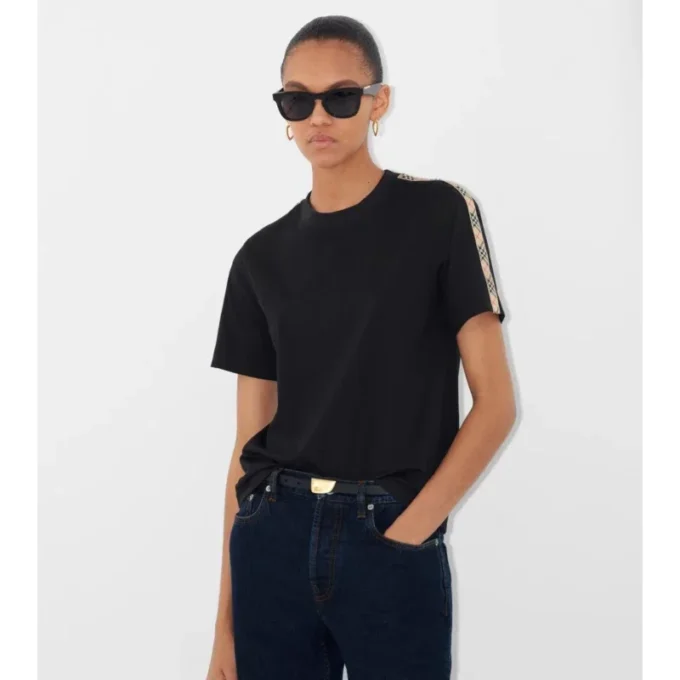Tricou din bumbac cu borduri în carouri Tricou din bumbac cu borduri în carouri