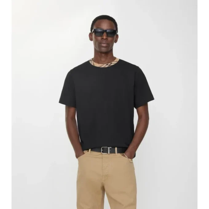 Tricou din bumbac cu borduri în carouri Tricou din bumbac cu borduri în carouri