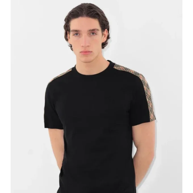 Tricou din bumbac cu borduri în carouri Tricou din bumbac cu borduri în carouri