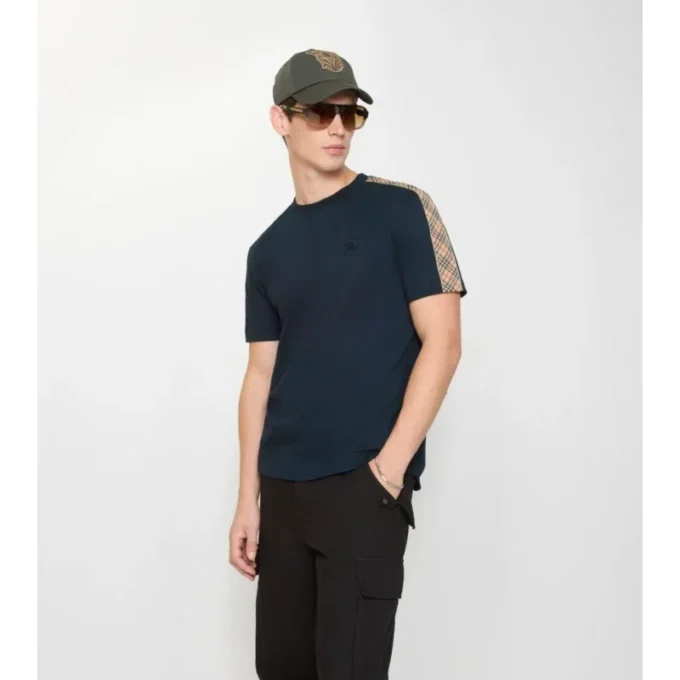 Tricou din bumbac cu borduri în carouri Tricou din bumbac cu borduri în carouri