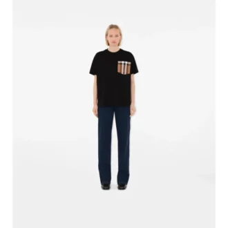 Tricou din bumbac cu buzunar în carouri