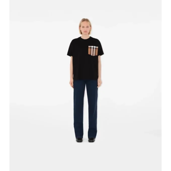 Tricou din bumbac cu buzunar în carouri Tricou din bumbac cu buzunar în carouri