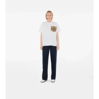 Tricou din bumbac cu buzunar în carouri