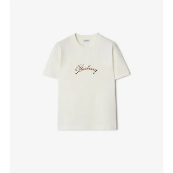 Tricou din bumbac cu logo cursiv în carouri Tricou din bumbac cu logo cursiv în carouri