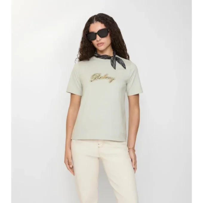 Tricou din bumbac cu logo cursiv în carouri Tricou din bumbac cu logo cursiv în carouri
