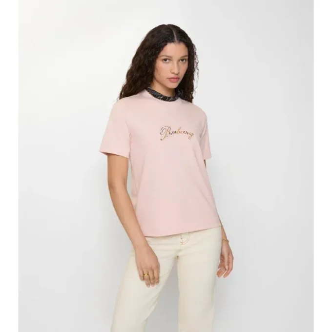 Tricou din bumbac cu logo cursiv în carouri Tricou din bumbac cu logo cursiv în carouri