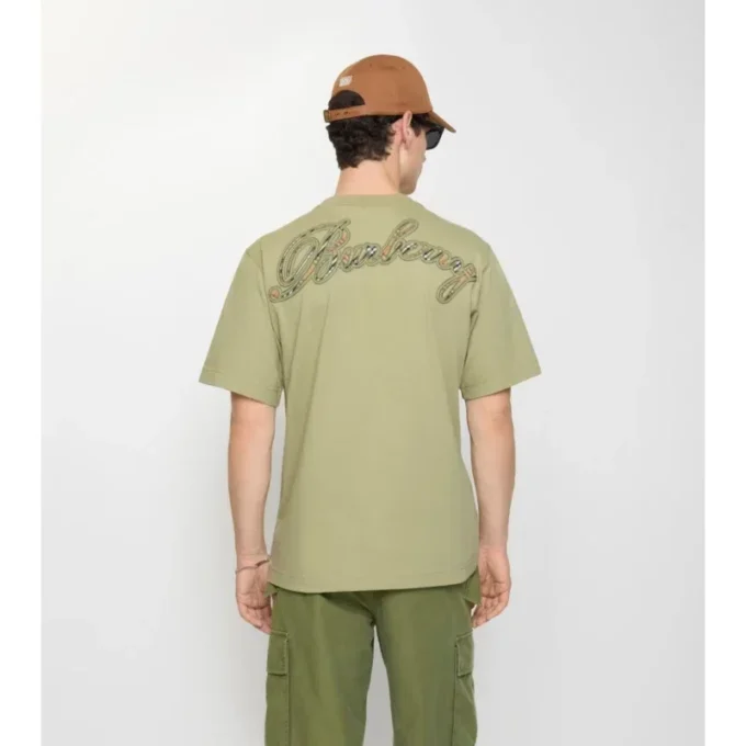 Tricou din bumbac cu logo cursiv în carouri Tricou din bumbac cu logo cursiv în carouri