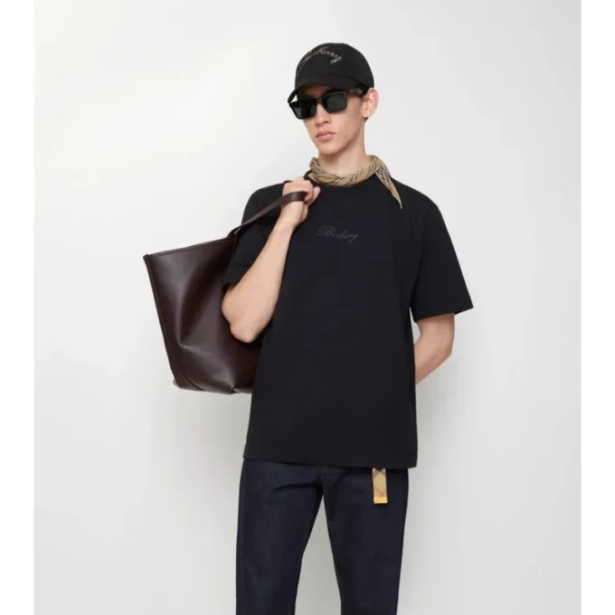 Tricou din bumbac cu logo cursiv în carouri Tricou din bumbac cu logo cursiv în carouri