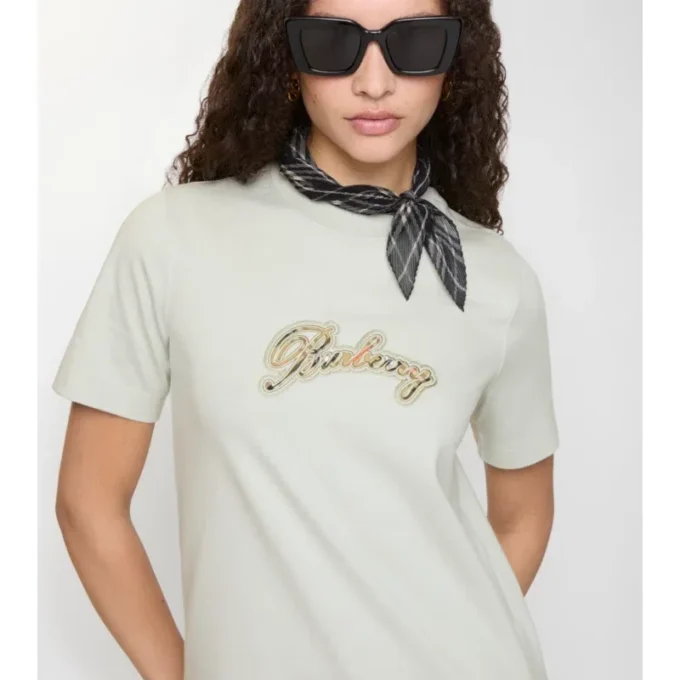 Tricou din bumbac cu logo cursiv în carouri Tricou din bumbac cu logo cursiv în carouri