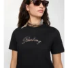 Tricou din bumbac cu logo cursiv în carouri Tricou din bumbac cu logo cursiv în carouri