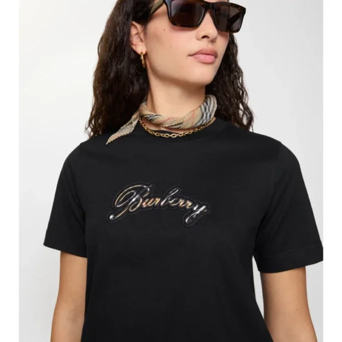 Tricou din bumbac cu logo cursiv în carouri Tricou din bumbac cu logo cursiv în carouri