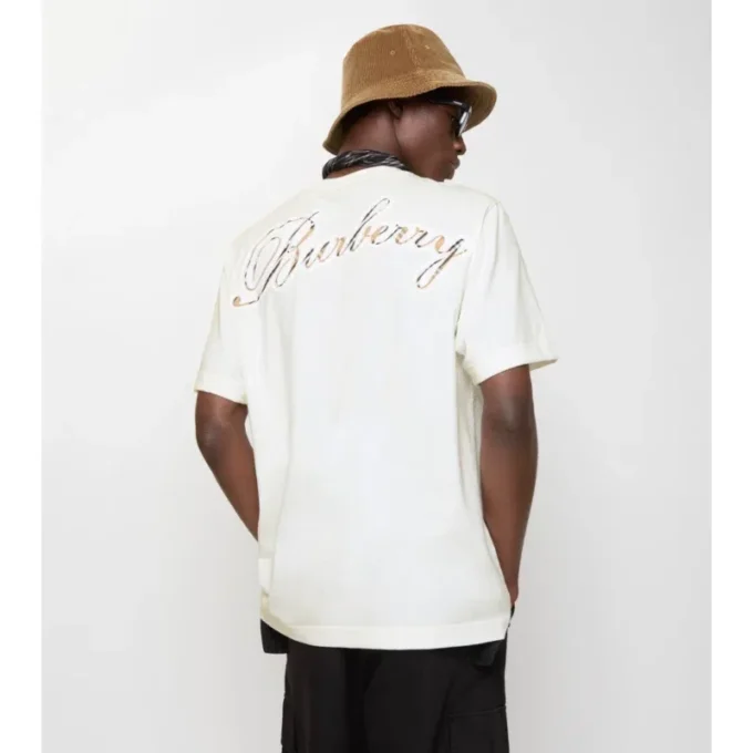 Tricou din bumbac cu logo cursiv în carouri Tricou din bumbac cu logo cursiv în carouri