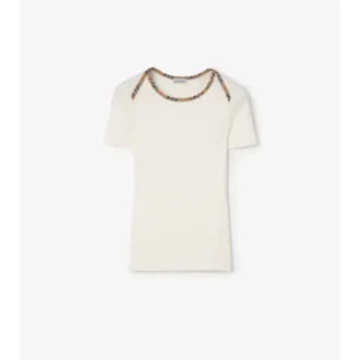 Tricou din bumbac elastic cu borduri în carouri