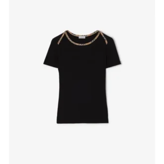 Tricou din bumbac elastic cu borduri în carouri